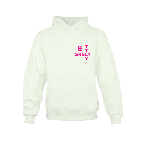Intersection White with Neon Pink Logo Hoodie Sweatshirt